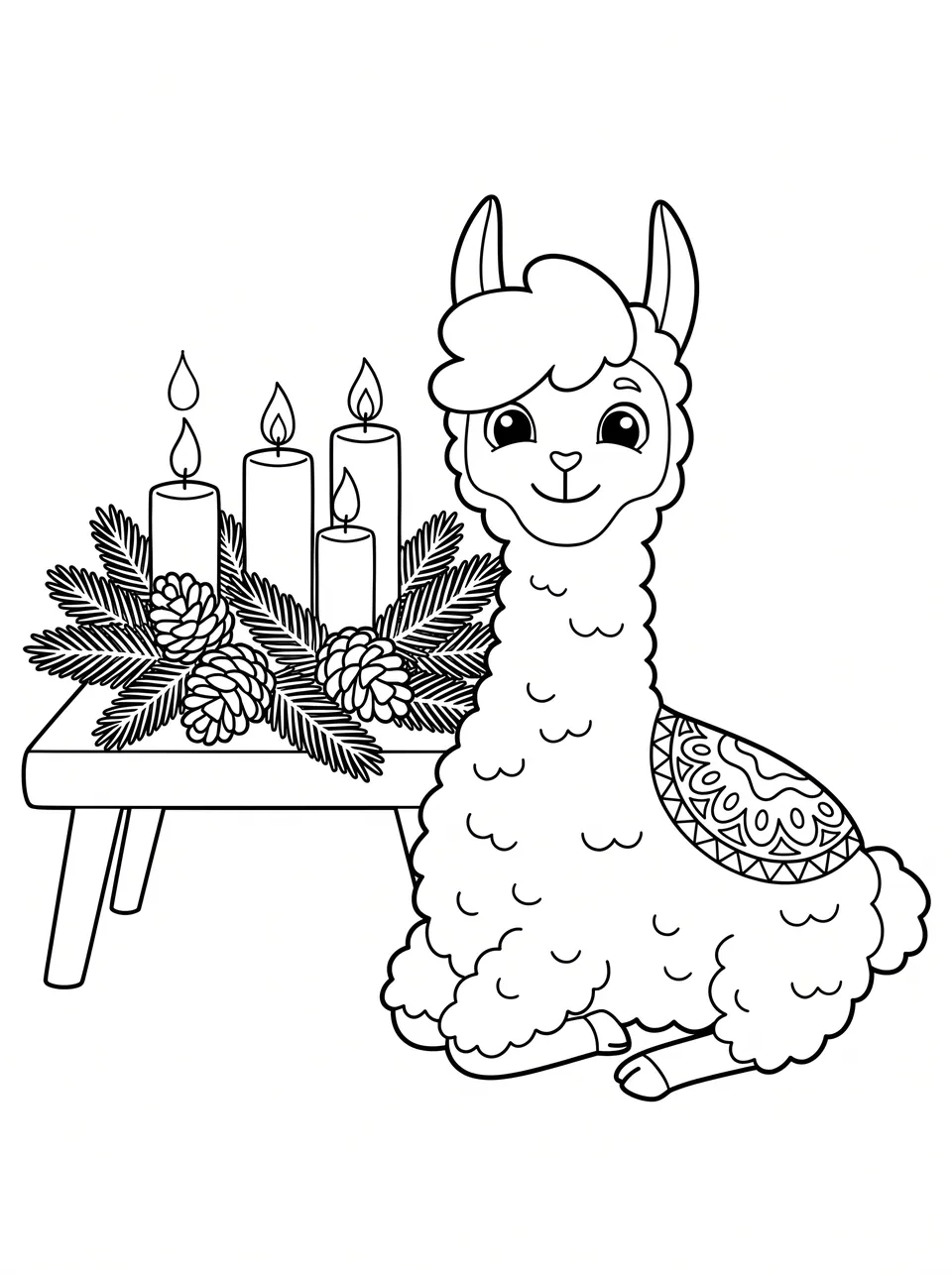 Ausmalbild Bobby und der Adventskranz: Bobby das Lama als Malvorlage
