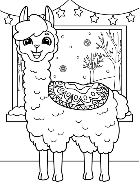 Lama-Ausmalbild: Bobby wartet auf Weihnachten