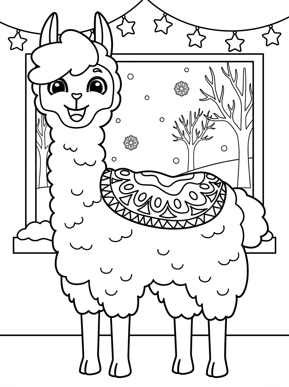 Ausmalbild Bobby wartet auf Weihnachten: Bobby das Lama als Malvorlage