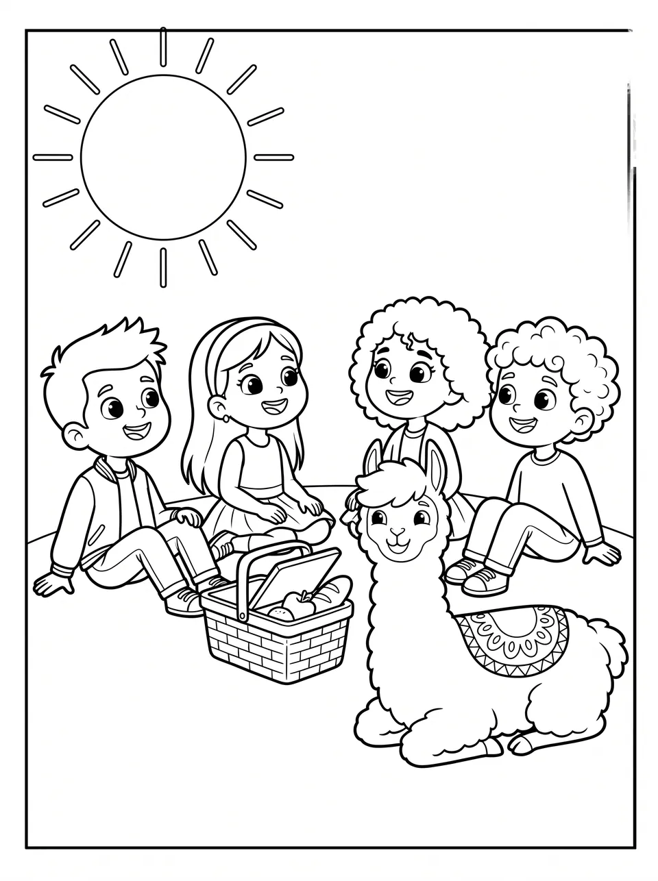 Ausmalbild Picknick mit Bobby: Bobby das Lama als Malvorlage
