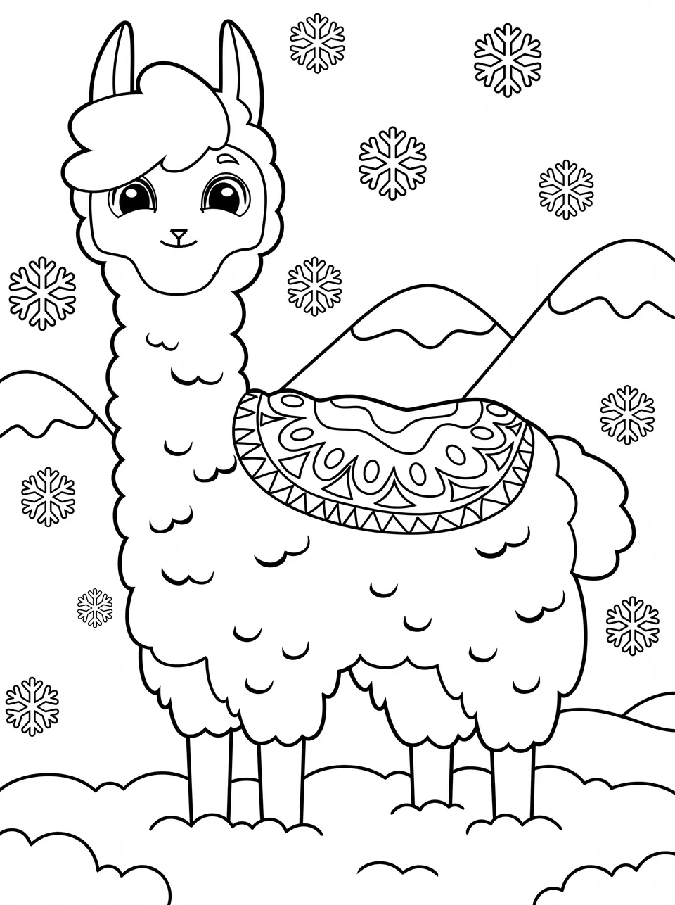 Ausmalbild Bobby im Schnee: Bobby das Lama als Malvorlage