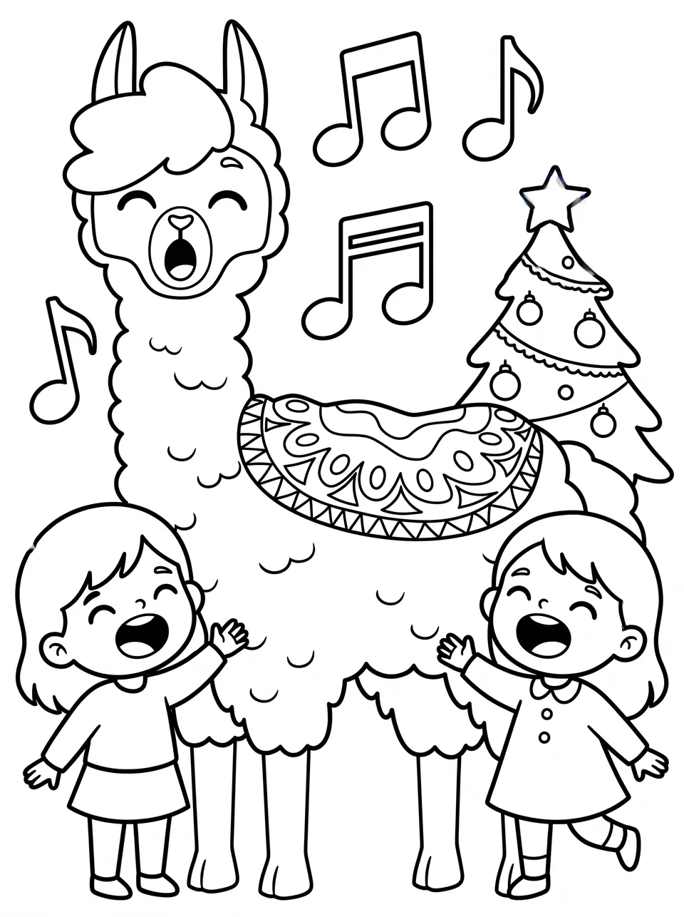 Ausmalbild Bobby singt Weihnachtslieder: Bobby das Lama als Malvorlage
