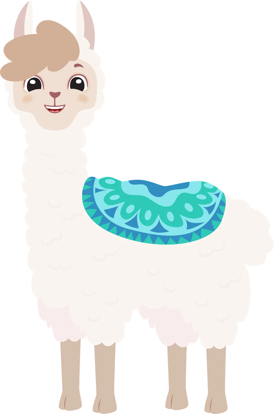 Bobby das Lama mit seiner türkisblauen Decke