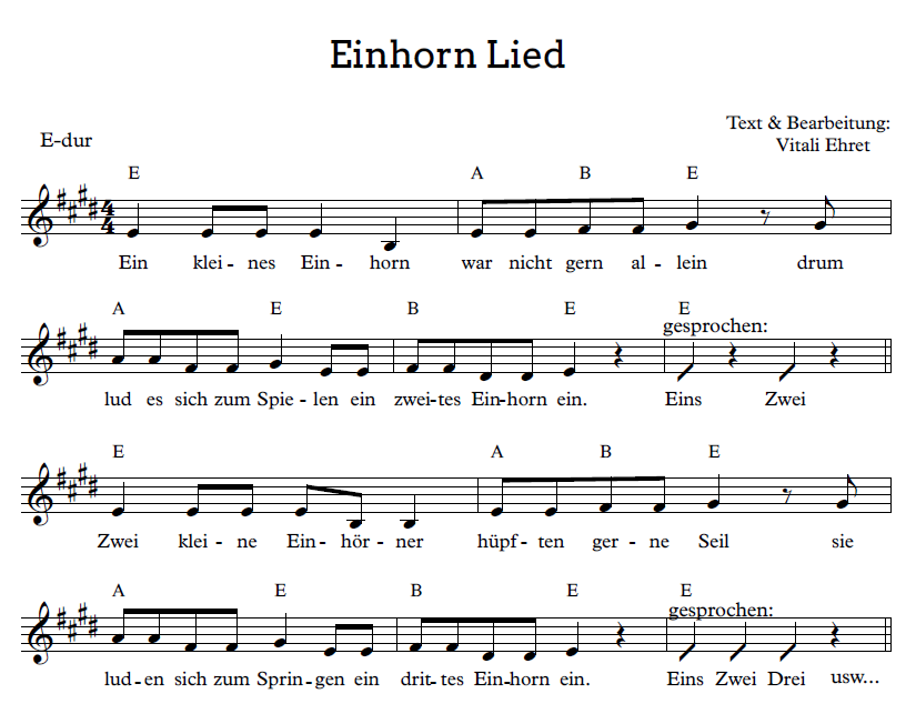 Einhorn lied noten