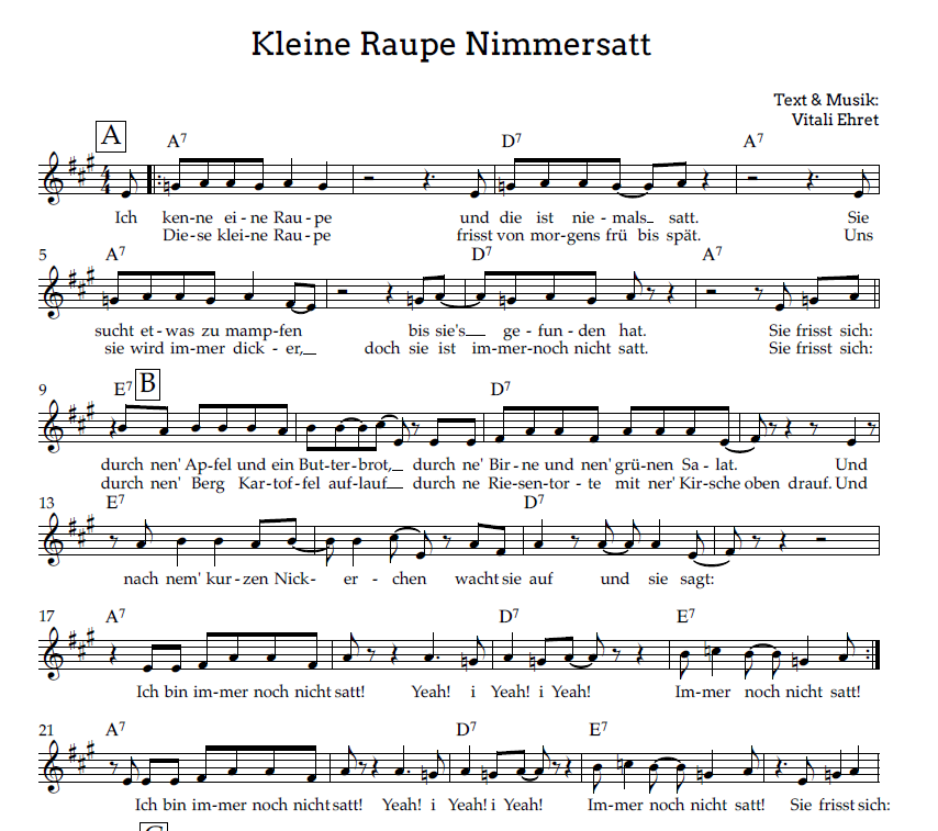 Raupe Nimmersatt Noten